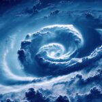 top view of the Ian American hurricane in Florida seen from the satellite. Climate change has triggered natural disasters in the states of United States. 3D illustration.
